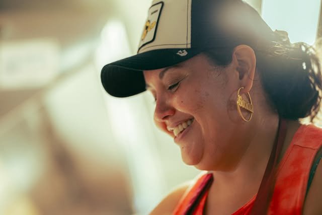Melinda smiling at the Camacho Kitchen truck